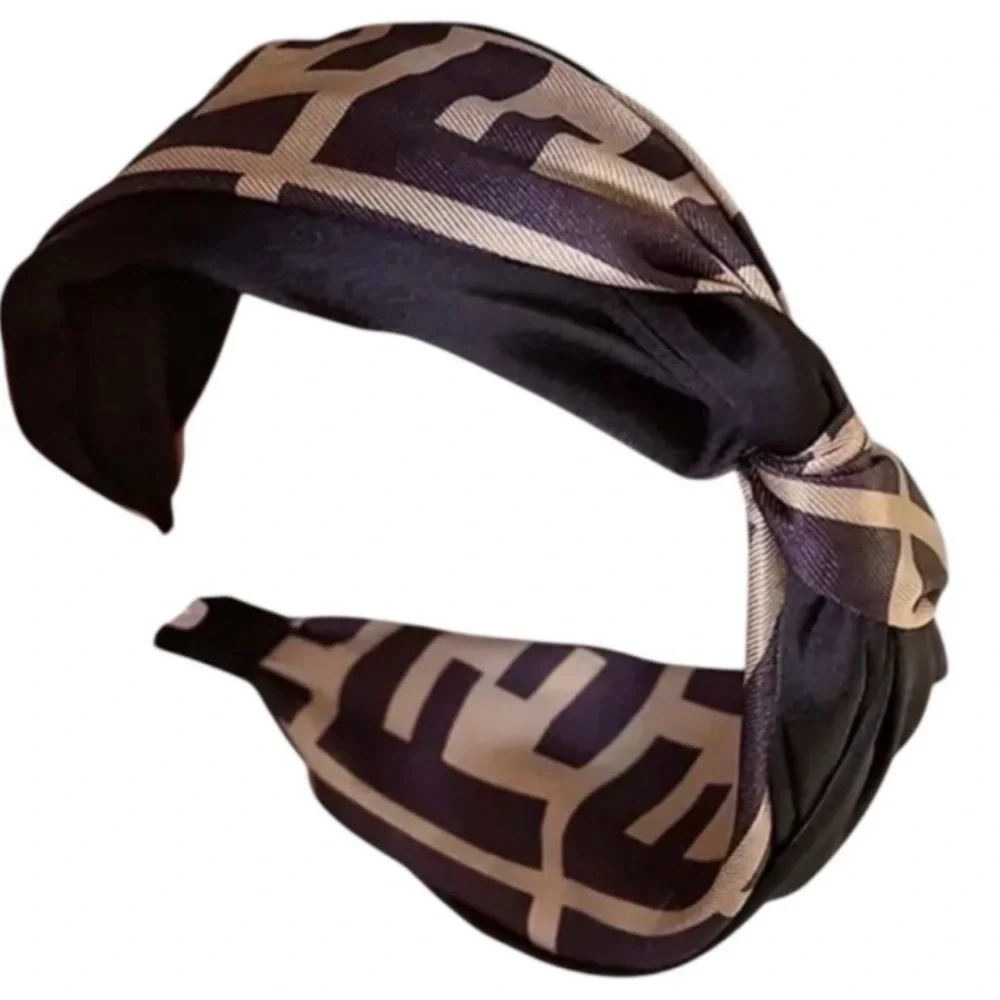 HEADBAND: Brown & Beige w/Monogram, NWOT